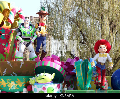 Monday. 11th Dec, 2007. December 11 2017, Urayasu, Japan - Disney movie 'Toy Story' characters Sheriff Woody, Buzz Lightyear and Jessie perform on the float during a parade for Christmas 'Disney Christmas Stories' at the Tokyo Disneyland in Urayasu, suburban Tokyo on Monday, December 11, 2007. Disney characters performed as part of Christmas show which would be carried through Christmas Day. Credit: Yoshio Tsunoda/AFLO/Alamy Live News Stock Photo