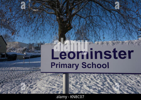 Leominster, UK. 11th December, 2017. Leominster Primary School is one of the schools affected by the snow at the weekend in Leominster on December 11th 2017. Credit: Jim Wood/Alamy Live News Stock Photo