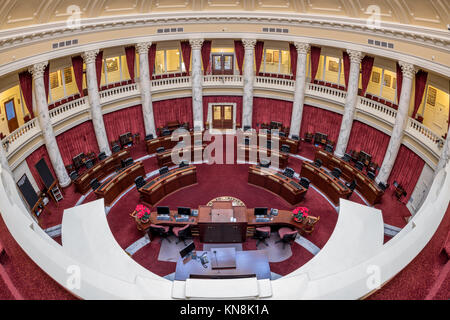 Boise, ID, USA - December  09, 2017: State Capitol Building . Arced seats of the Idaho Senate from inside the Capital Building Stock Photo