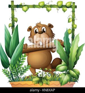 Illustration of a beaver carrying a log on a white background Stock Vector