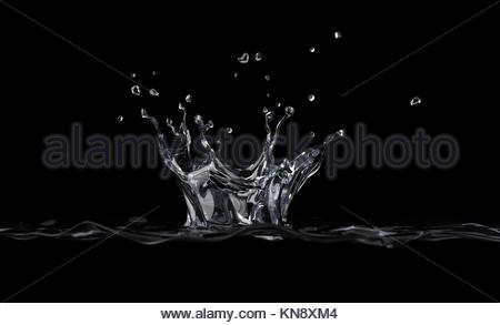 Water Crown Splash Viewed From A Side On Black Background