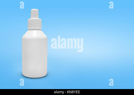 Blank medicine bottle on blue background, clipping work path included. eye disease and eye drops. copy space Stock Photo