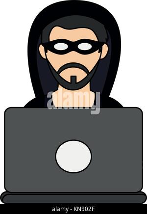 Hacker with laptop Stock Vector