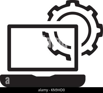 Computer Engineering Icon. Gear and Laptop. Development Symbol. Stock Vector