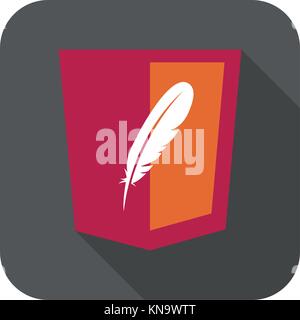 vector web development red shield sign - html5 styled badge with feather shape. isolated icon Stock Vector
