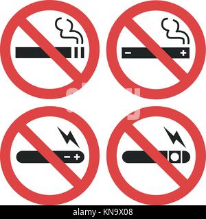 Vector symbol set - vaping forbidden, smoking electronic cigarette not allowed Stock Vector