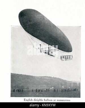 The caption for this photo that dates to between 1914 and 1917 (time of the First World War) reads: English dirigible balloon at manoeuvres. Stock Photo