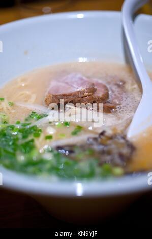 original Japanese beef ramen noodles soup closeup.