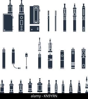 vecor set of vape related simple Icons. RDA, Atomizer, drip tip, mod, e-liquid, coil Stock Vector