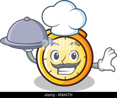 Chef with food chronometer character cartoon style Stock Vector