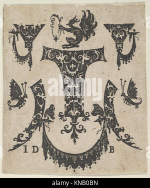 Blackwork Print with Five Ornament Motifs, a Pair of Butterflies and a Grotesque MET DP837333 425404 Stock Photo