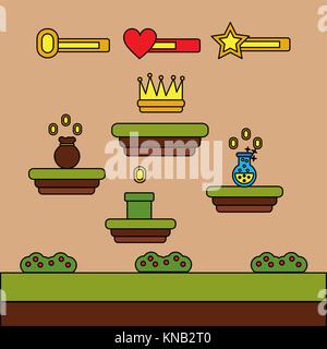 video game crown bag money potion coins level Stock Vector