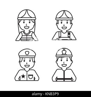 worker set - office worker chef doctor fireman pilot policeman Stock Vector