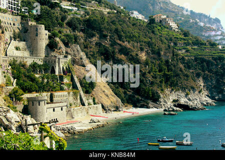 Amazing Italy Landscape, in Conca dei Marine Beach - Amalfi Coast.  It is situated on a hill close to the coast and between Amalfi and Furore. Stock Photo