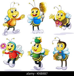 Illustration of various bees on a white background Stock Vector