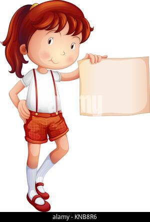 Illustration of a child showing a piece of paper on a white background Stock Vector