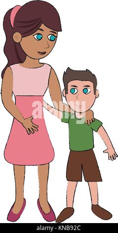 Mom and son cartoon Stock Vector Art & Illustration, Vector Image