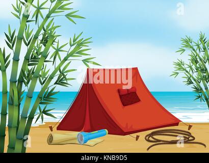 Illustration of a camping at the beach Stock Vector