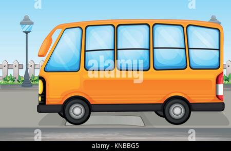 Illustration of a yellow bus on the road Stock Vector