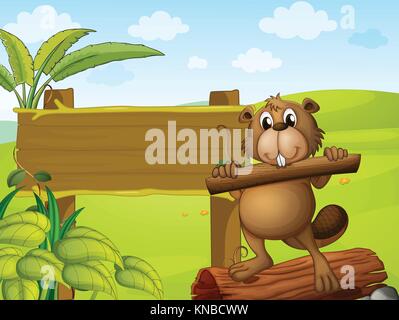 Illustration of a beaver holding a wood Stock Vector