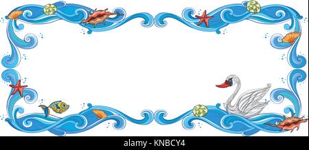 Illustration of a frame of sea creatures on a white background Stock Vector