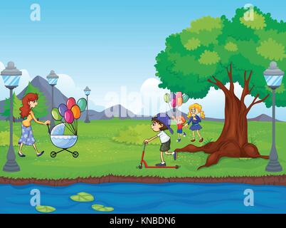 Illustration of kids and a water Stock Vector