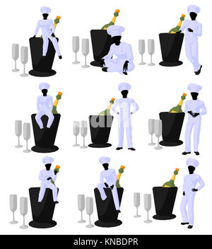 African american chef and champagne silhouette on a white background Stock Photo