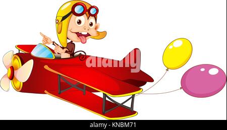 Illustration of a monkey in airplane on a white background Stock Vector