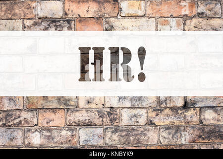 Conceptual announcement text caption inspiration showing HR Human resource. Business concept for Personnel Staff Forces written on old brick backgroun Stock Photo