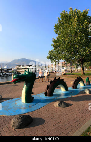 The Ogopogo dragon sculpture, City Park, Kelowna City, Okanagan Lake, British Columbia, Canada. Stock Photo