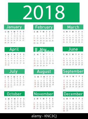 Calendar for 2018 vector illustration Stock Vector