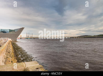 Dundee, Scotland, UK - December 05, 2017: Tay Bridge looking past the new waterfront museum over to the oil platform yards. Stock Photo