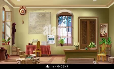 Digital Painting Cartoon Interior Design Of Vintage Living Room Background Stock Photo Alamy