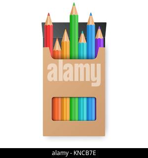 Color pencil set in the yellow box. Stock Vector