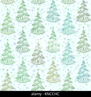 Christmas seamless pattern with spruce trees and snowflake dots on ...