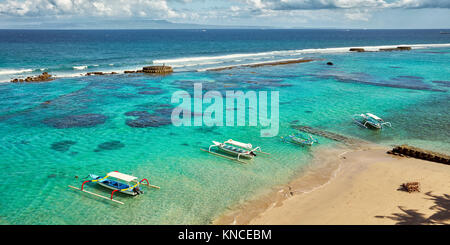 Aerial view of the Mendira Bay near Candidasa village. Manggis subdistrict, Karangasem regency, Bali, Indonesia. Stock Photo