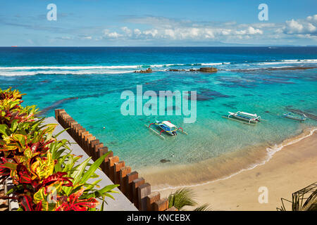 Aerial view of the Mendira Bay near Candidasa village. Manggis subdistrict, Karangasem regency, Bali, Indonesia. Stock Photo