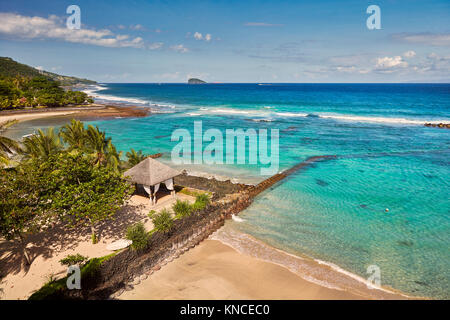 Aerial view of the Mendira Bay near Candidasa village. Manggis subdistrict, Karangasem regency, Bali, Indonesia. Stock Photo