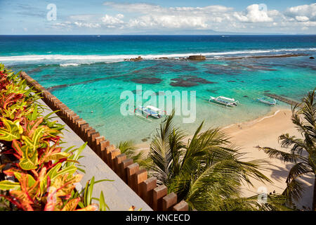 Aerial view of the Mendira Bay near Candidasa village. Manggis subdistrict, Karangasem regency, Bali, Indonesia. Stock Photo