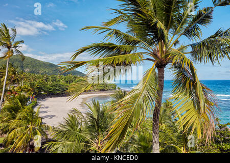 Aerial view of the Sengkidu Beach near Candidasa village. Manggis subdistrict, Karangasem regency, Bali, Indonesia. Stock Photo