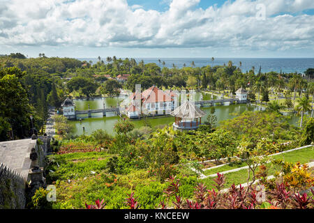 Elevetaed view of the Ujung Water Palace (Taman Ujung), also known as Sukasada Park. Karangasem Regency, Bali, Indonesia. Stock Photo