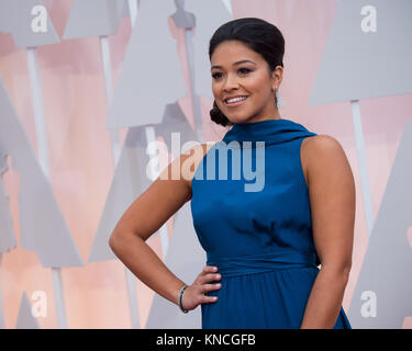 HOLLYWOOD, CA - FEBRUARY 22:  Gina Rodriguez arrives at the 87th Annual Academy Awards at Hollywood & Highland Center on February 22, 2015 in Hollywood, California.   People:  Gina Rodriguez Stock Photo