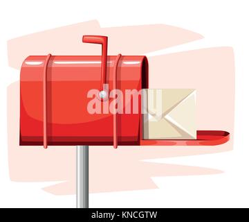 Red open mail box post with mail in the flat style vector illustration isolated on white background website page and mobile app design. Stock Vector