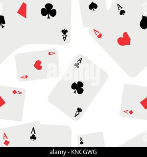 Playing cards with four aces seamless pattern isolated on white background website page and mobile app design. Stock Vector
