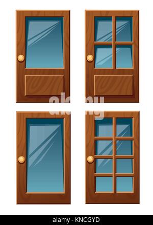 Vector collection of various wooden house doors with glass flat style vector illustration isolated on white background website page and mobile app des Stock Vector