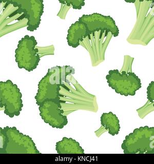 Seamless pattern with broccoli flat style fresh food useful vegetables vector illustration on white background web site page and mobile app design. Stock Vector