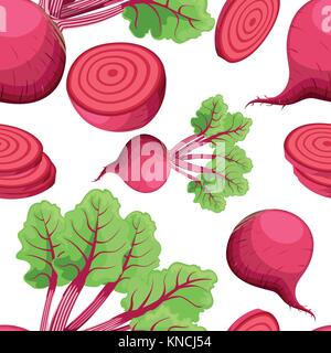 Seamless pattern beets with a bundle of leaves useful vegetables flat style fresh food vector illustration on white background web site page and mobil Stock Vector