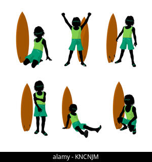 Beach boy with surfboard illustration silhouette on a white background Stock Photo