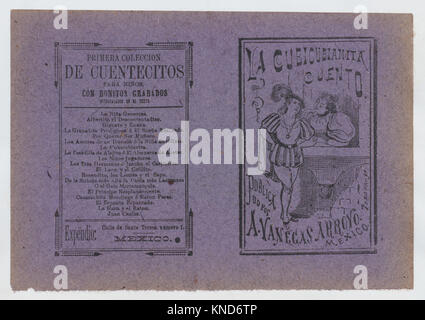 Cover for 'La Cubicubianita Cuento', a figure wearing a feathered hat leaning on a windowsill and talking to another woman MET DP868391 738080 Artist: Jos? Guadalupe Posada, Mexican, 1851?1913, Publisher: Antonio Vanegas Arroyo, 1850?1917, Mexican, Cover for 'La Cubicubianita Cuento', a figure wearing a feathered hat leaning on a windowsill and talking to another woman, ca. 1890?1910, Photo-relief and letterpress printed on purple paper, Sheet: 5 13/16 ? 7 7/8 in. (14.8 ? 20 cm). The Metropolitan Museum of Art, New York. The Elisha Whittelsey Collection, The Elisha Whittelsey Fund, 1946 (46.46 Stock Photo