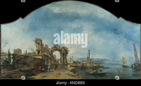 Fantastic Landscape, oil painting by Italian painter Francesco Guardi (1712-1793), circa 1765 Stock Photo